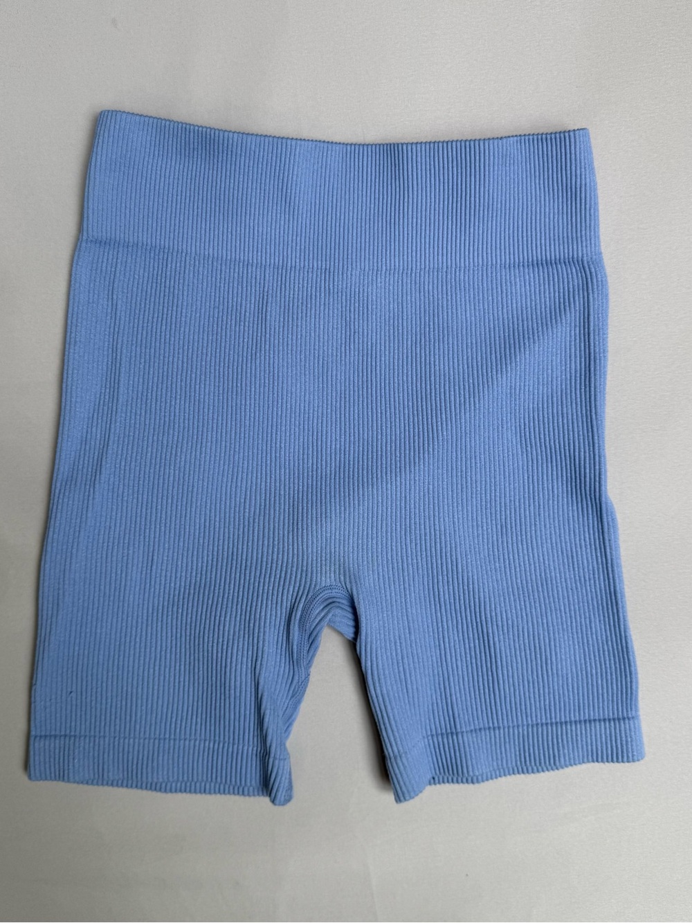 Eyeshadow Ribbed High-Waist Bike Shorts in Light Blue